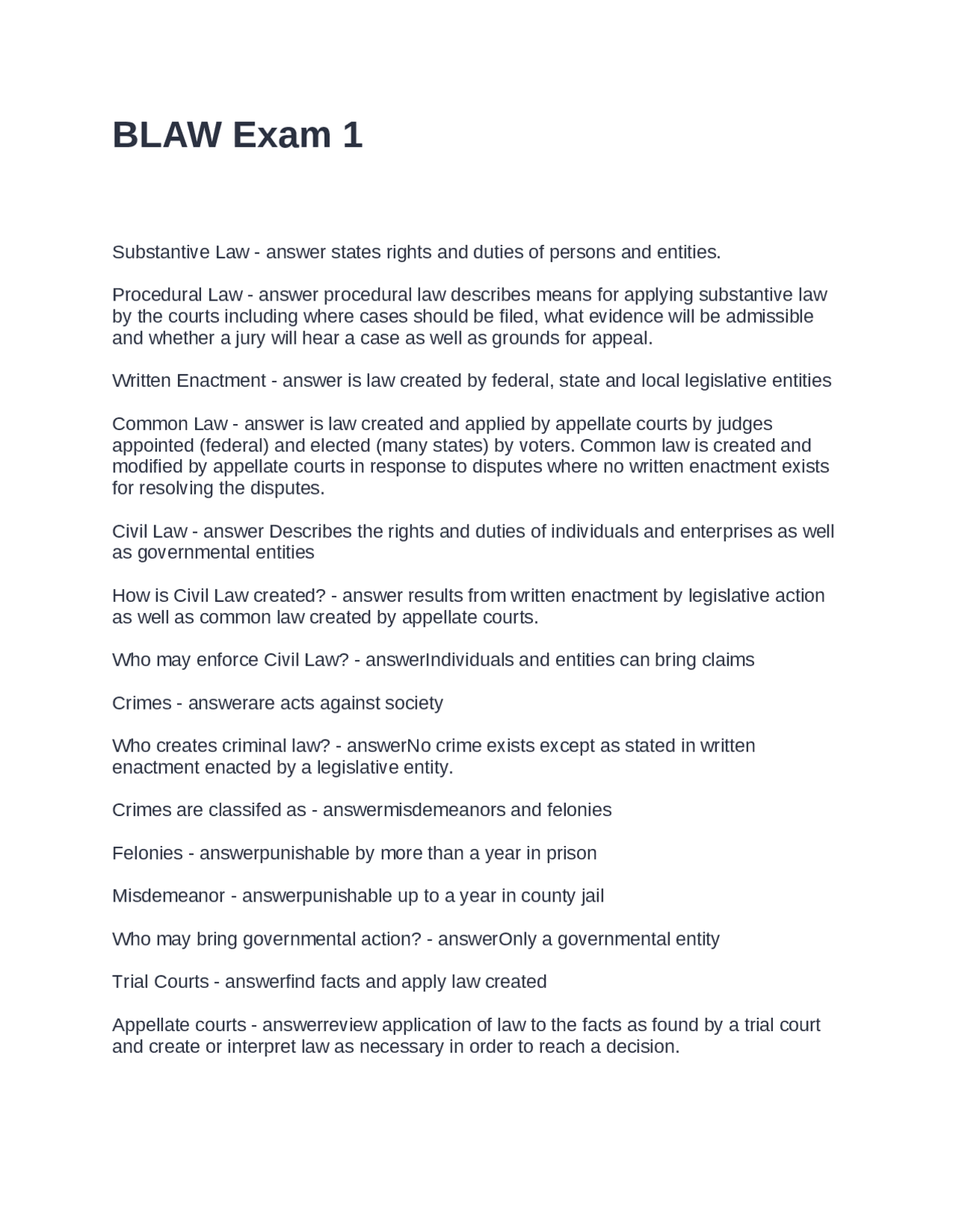 BLAW Exam 1 Questions and Answers Fully Solved | Exams Advanced ...
