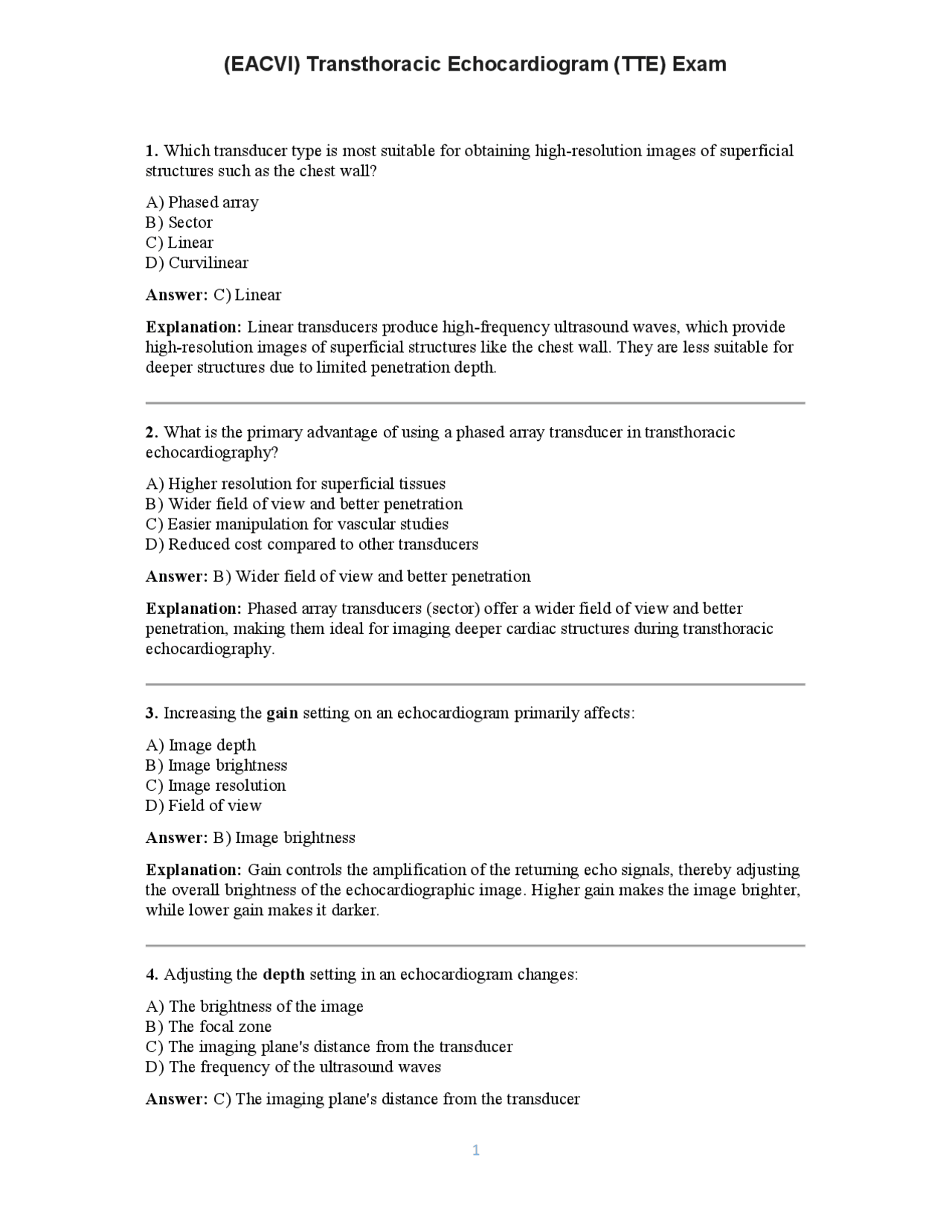  EACVI Transthoracic Echocardiogram TTE Exam Exams Technology 