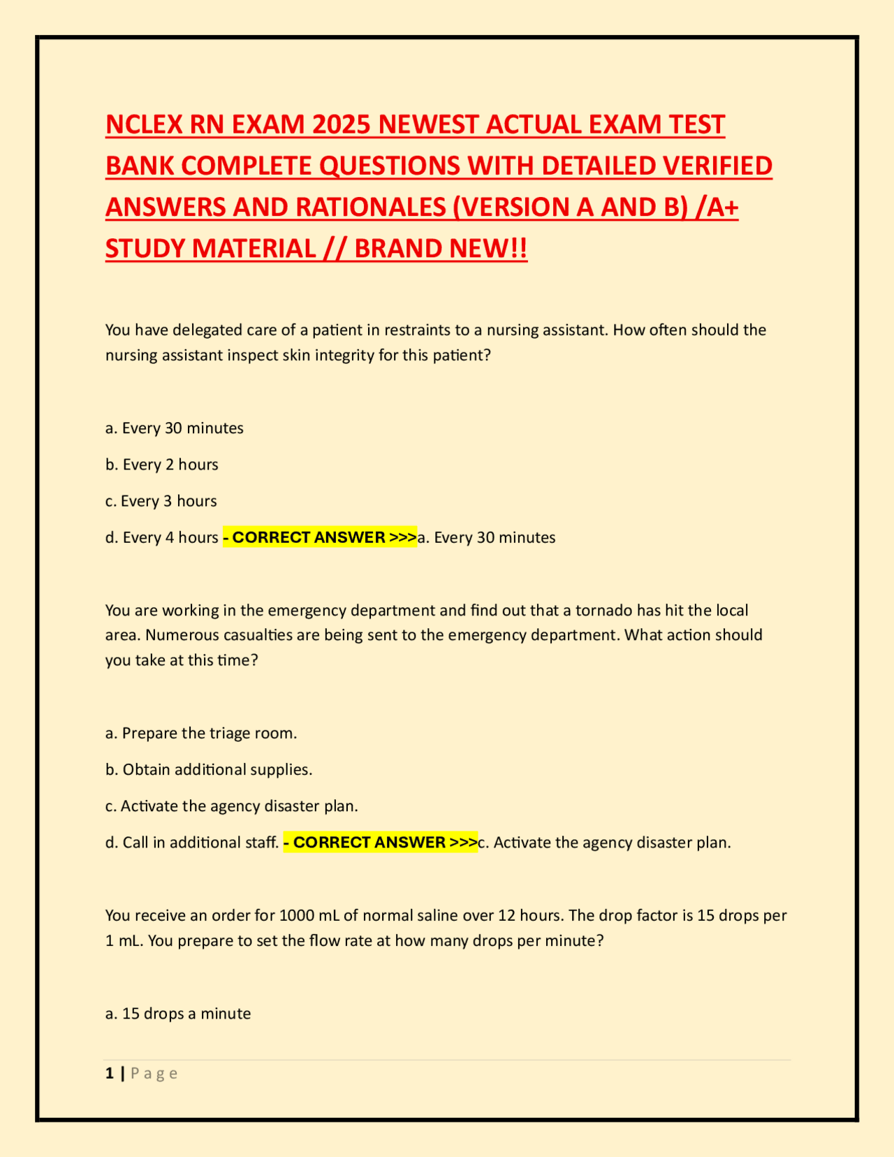 NCLEX RN EXAM 2025 NEWEST ACTUAL EXAM TEST BANK COMPLETE QUESTIONS WITH ...