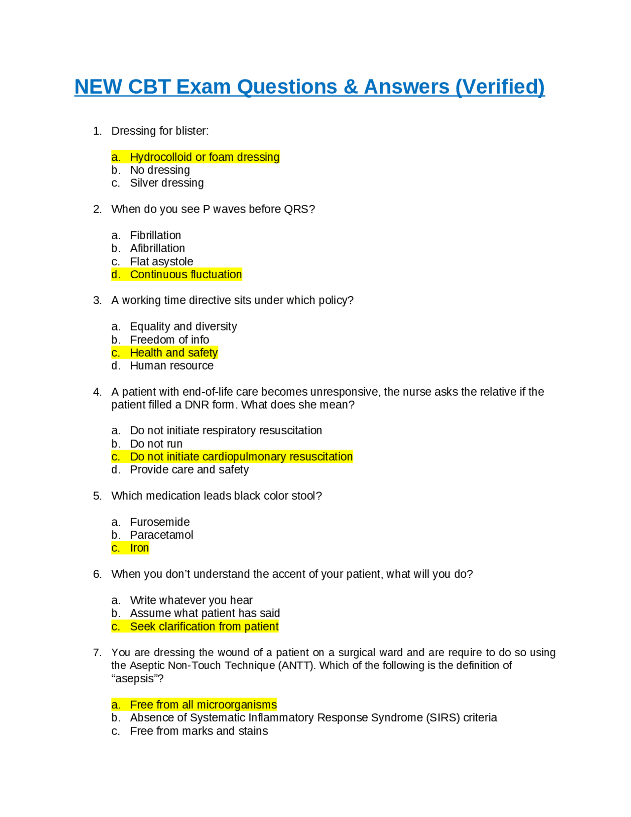 CBT Exam Questions & Answers (Verified) | Exams Nursing | Docsity