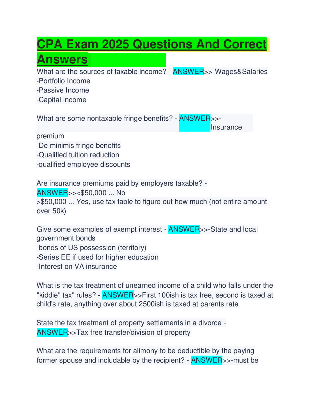 CPA Exam 2025 Questions And Correct Answers | Exams Accounting | Docsity