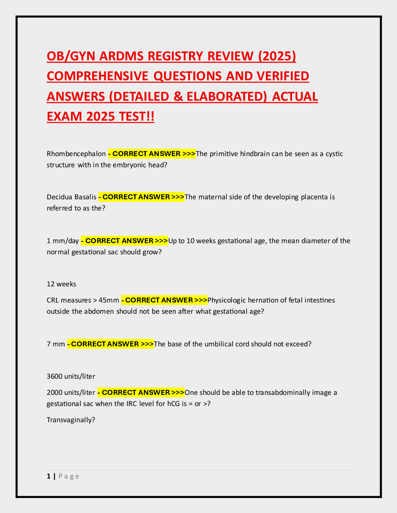 OB/GYN Ultrasound: Comprehensive Questions and Answers for Fetal ...