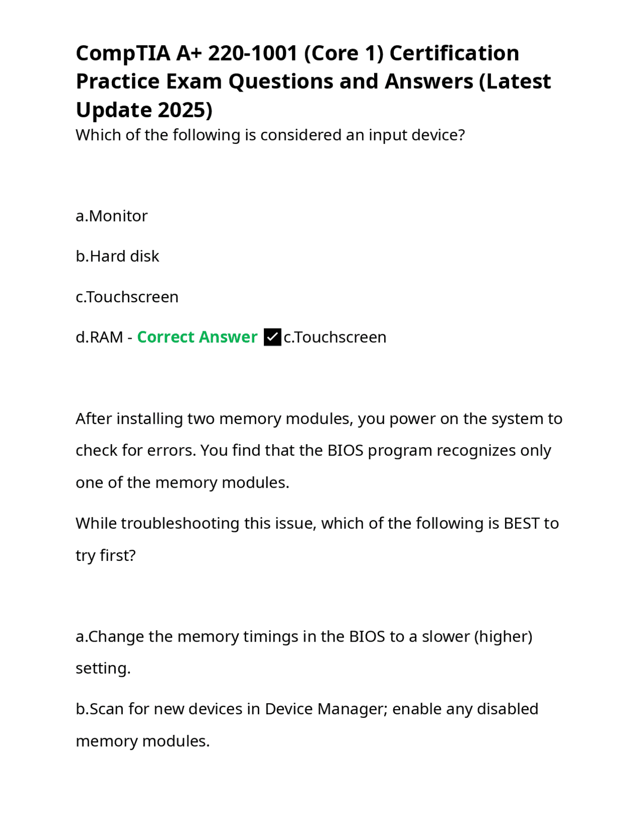 CompTIA A+ 220-1001 Practice Exam Questions and Answers | Exams Nursing ...