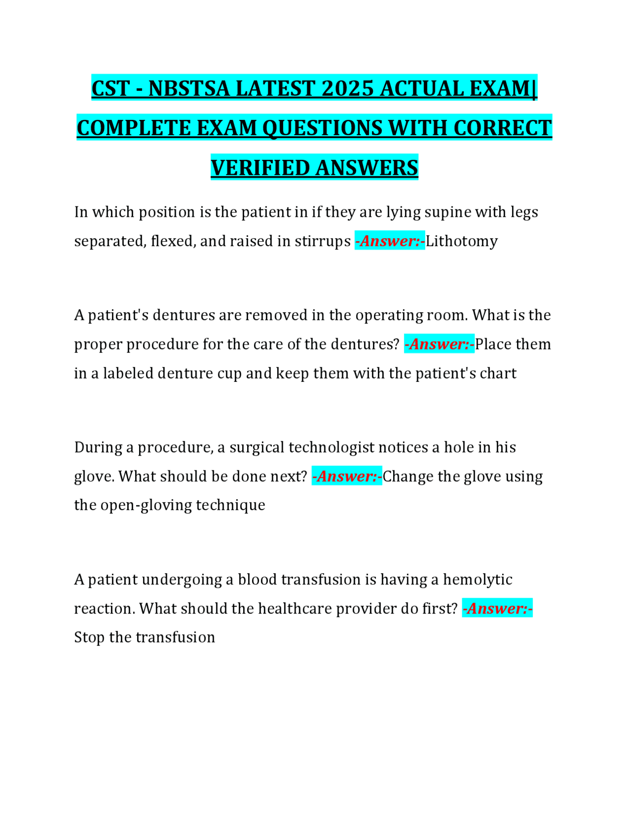 CST - NBSTSA LATEST 2025 ACTUAL EXAM| COMPLETE EXAM QUESTIONS WITH ...