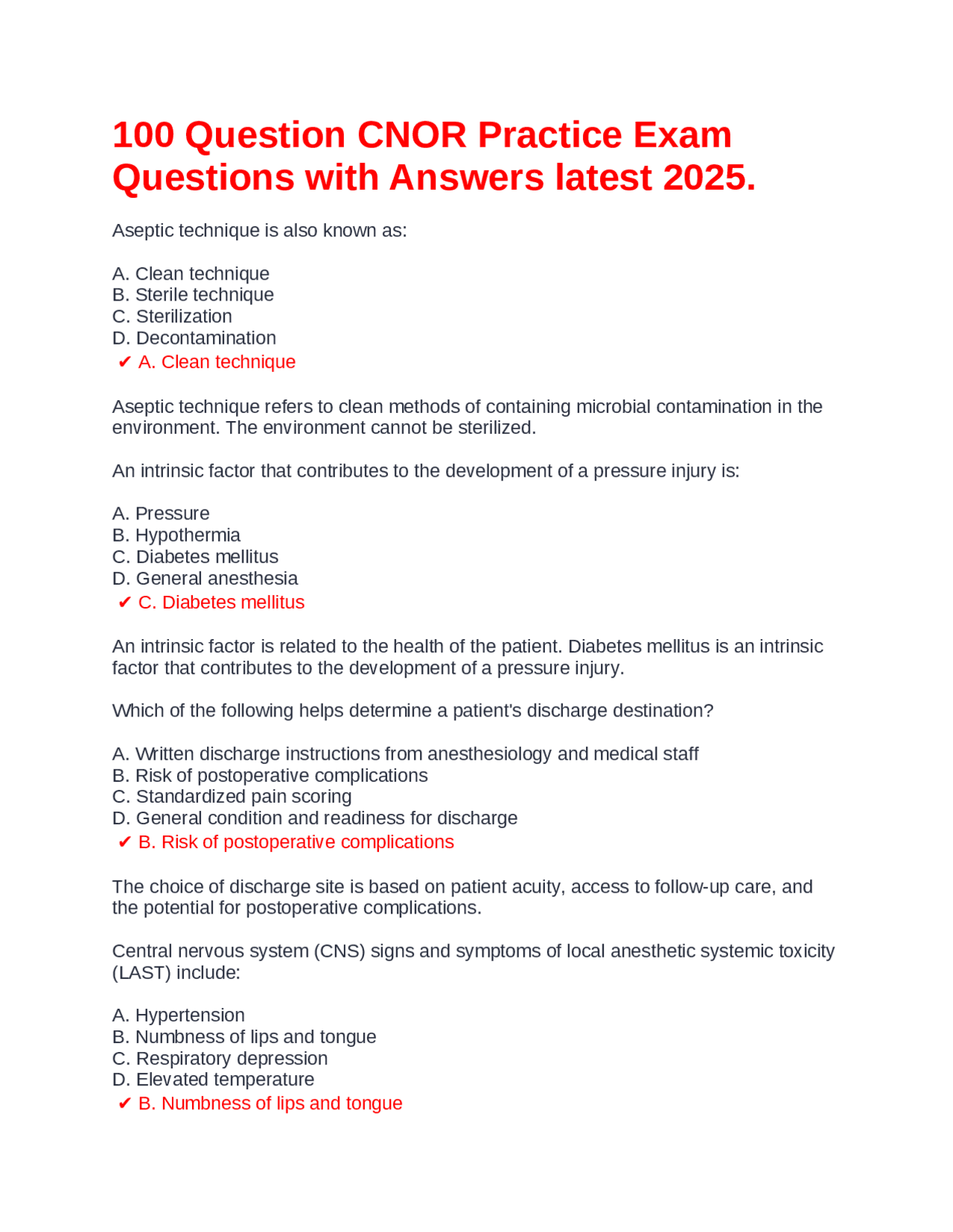 100 Question CNOR Practice Exam Questions with Answers latest 2025 ...