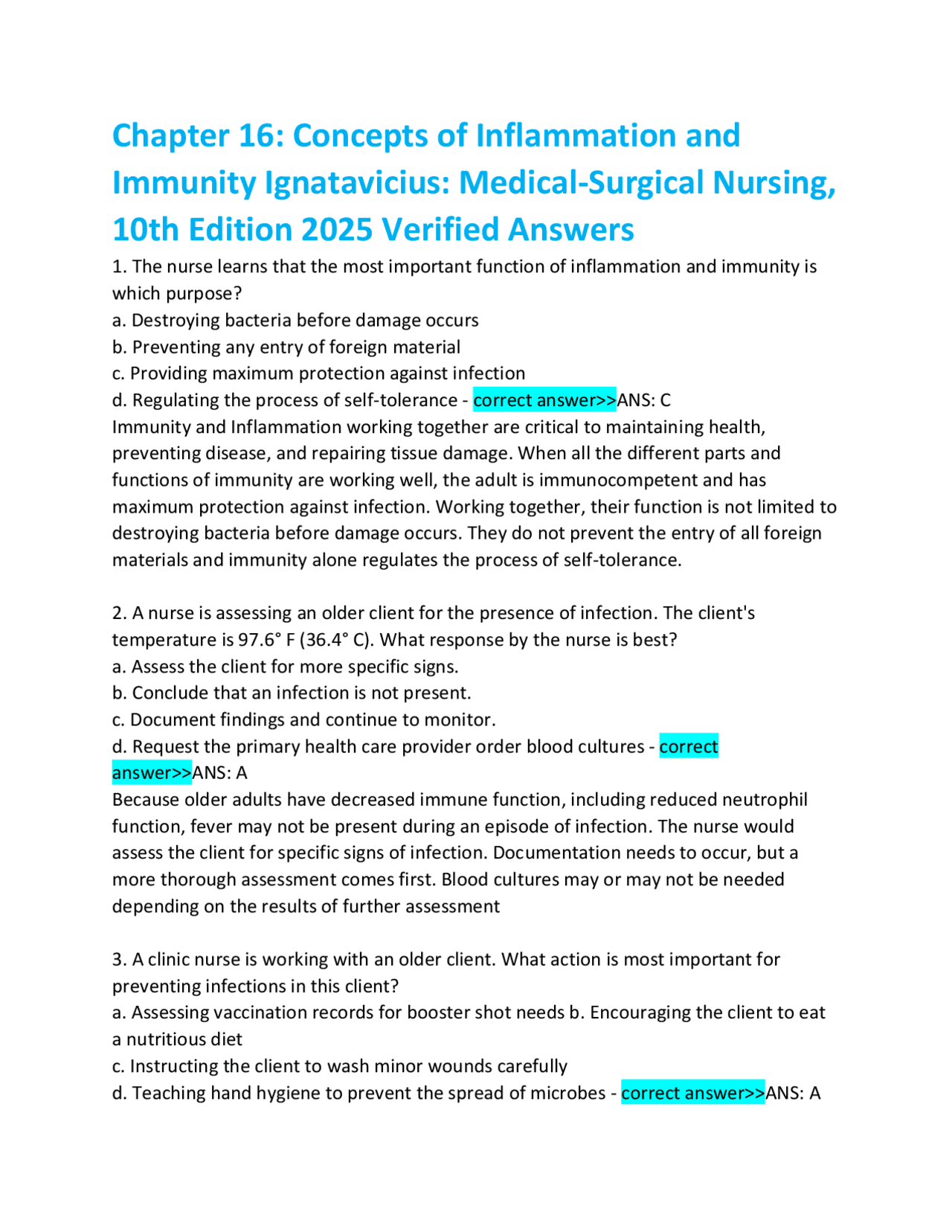Chapter 16: Concepts of Inflammation and Immunity Ignatavicius: Medical ...