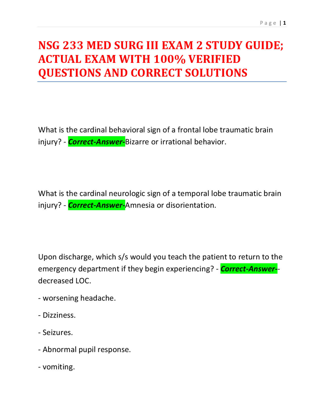 NSG 233 MED SURG III EXAM 2 STUDY GUIDE; ACTUAL EXAM WITH VERIFIED ...