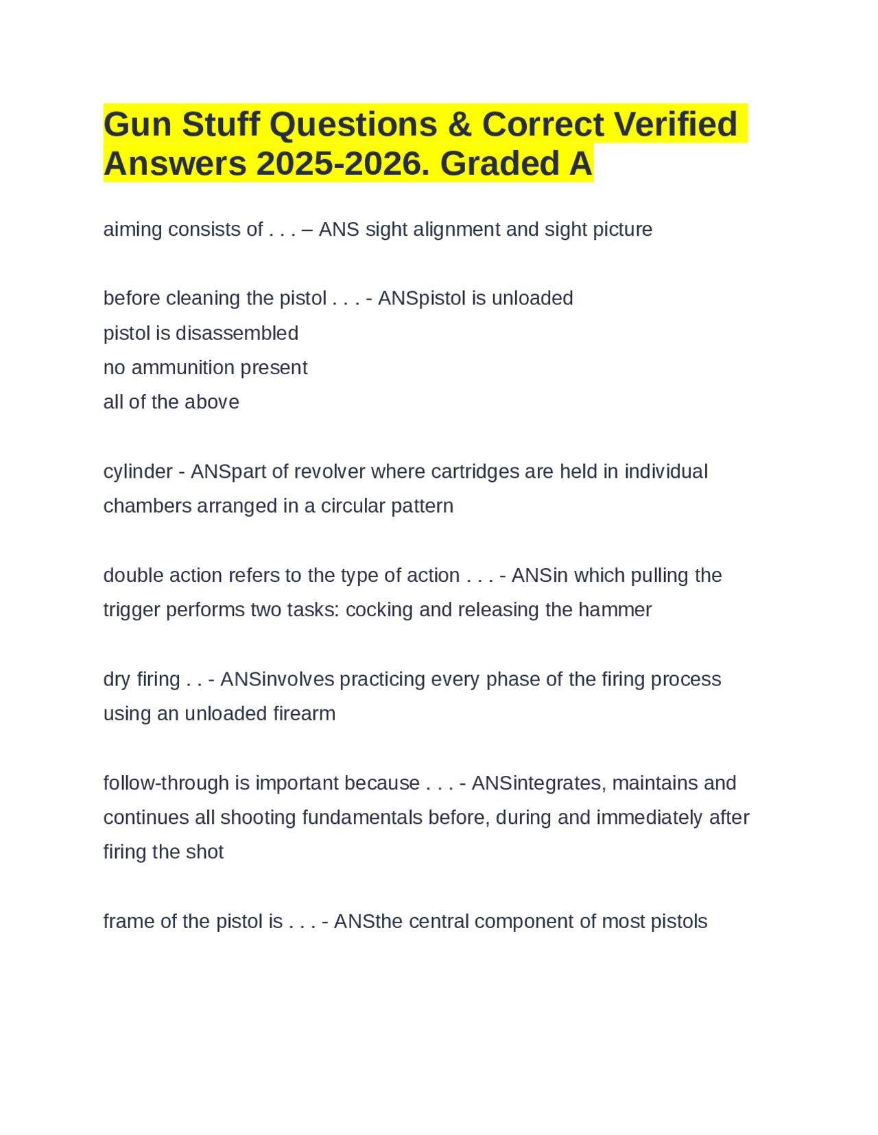 Gun Stuff Questions & Correct Verified Answers 2025-2026. Graded A ...