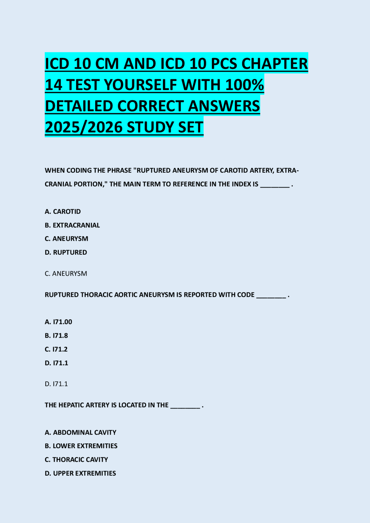 ICD 10 CM AND ICD 10 PCS CHAPTER 14 TEST YOURSELF WITH 100 DETAILED
