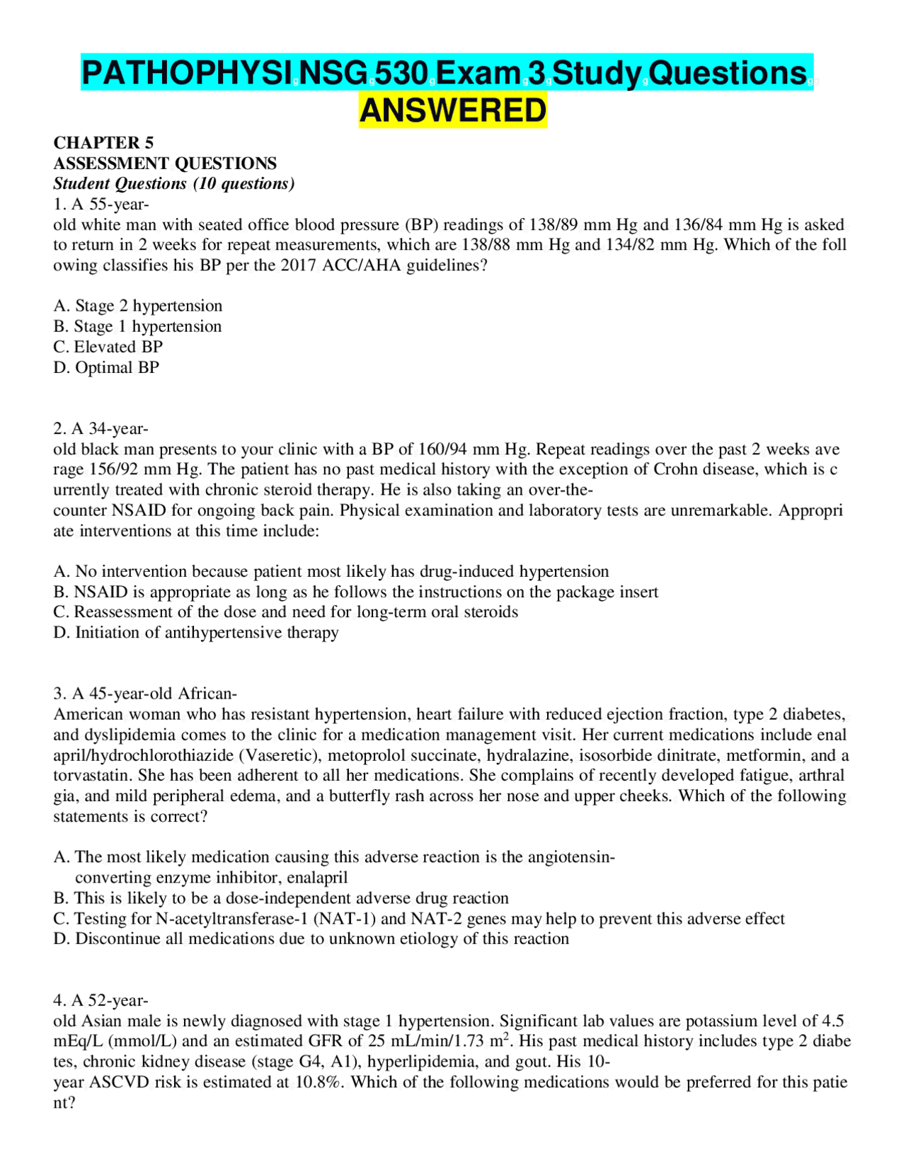 WILKES NSG 530 Exam 3 And Nsg 530 Exam 2 Latest 2025 Each With 70 ...