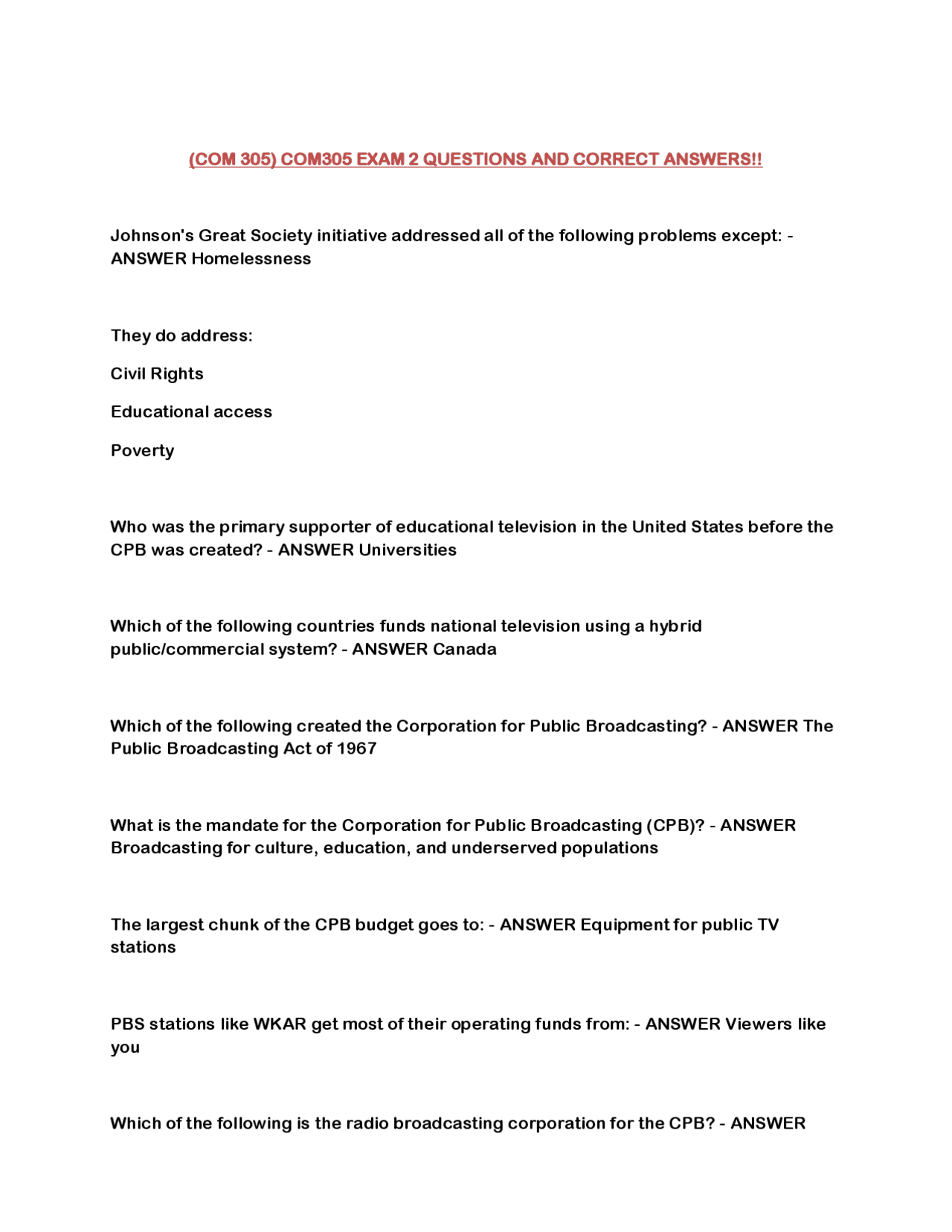 (COM 305) COM305 EXAM 2 QUESTIONS AND CORRECT ANSWERS!! | Exams ...