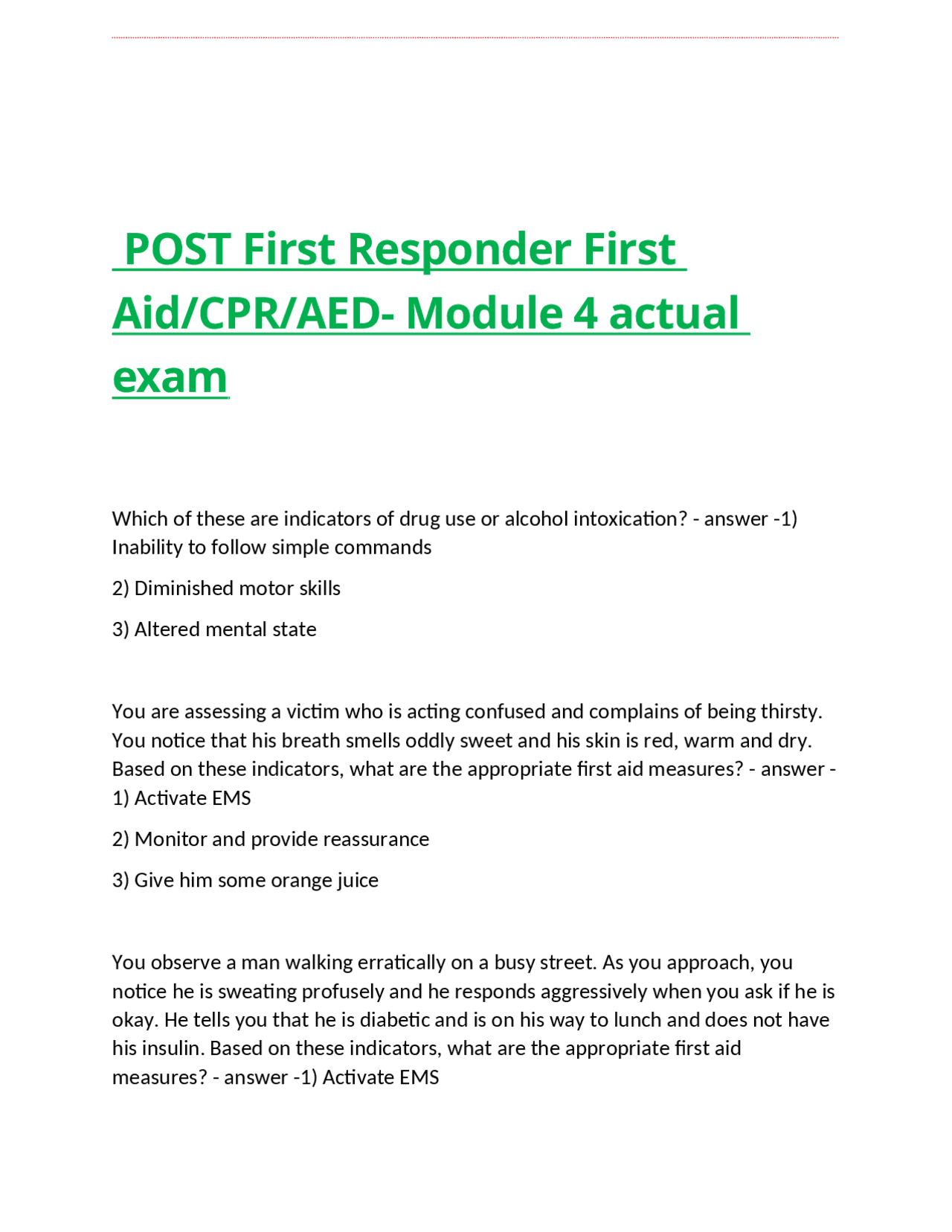 POST First Responder First Aid-CPR-AED- Module 4 actual exam.docx ...