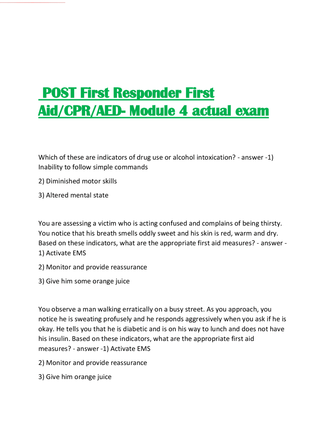 POST First Responder First Aid-CPR-AED- Module 4 actual exam.pdf ...