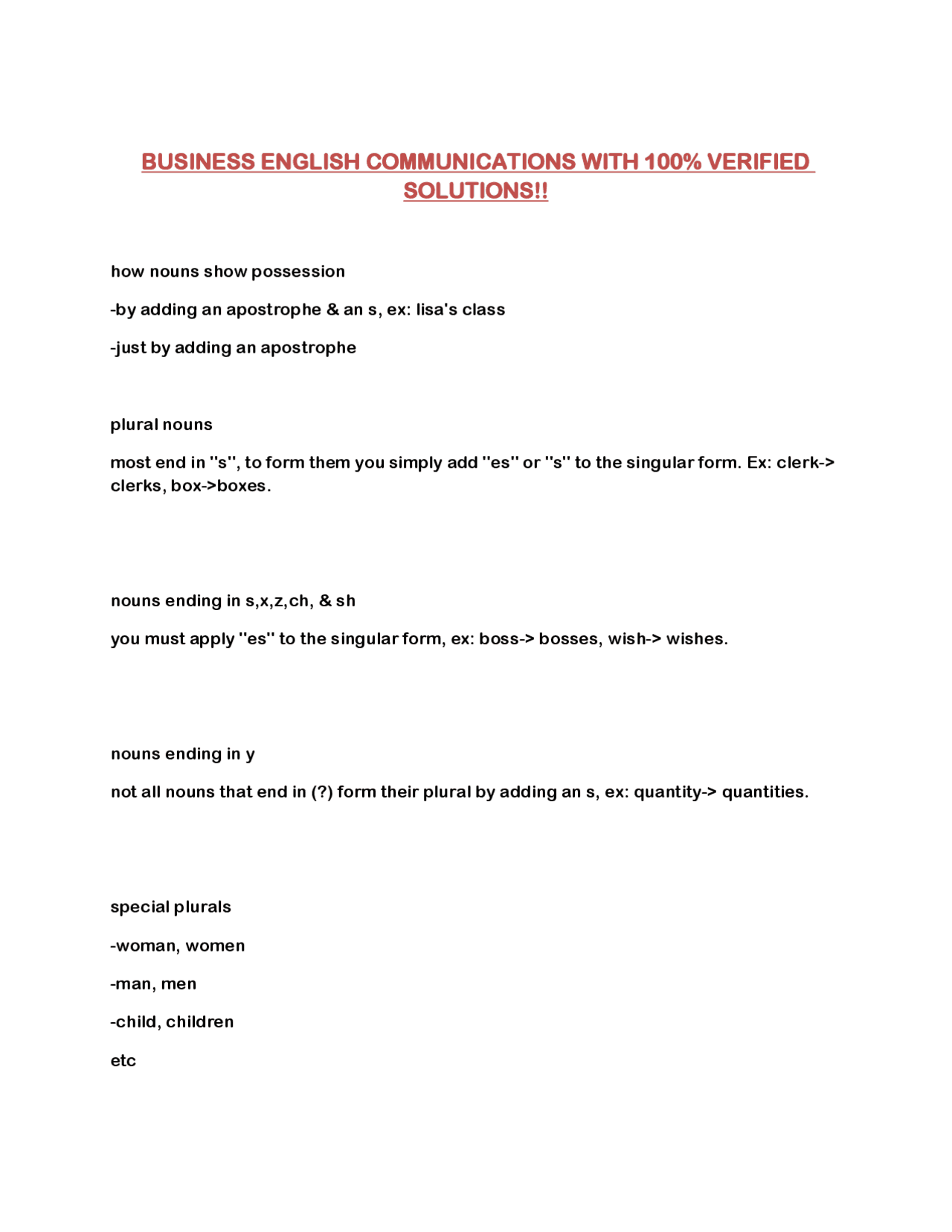 BUSINESS ENGLISH COMMUNICATIONS WITH 100% VERIFIED SOLUTIONS!! | Exams ...