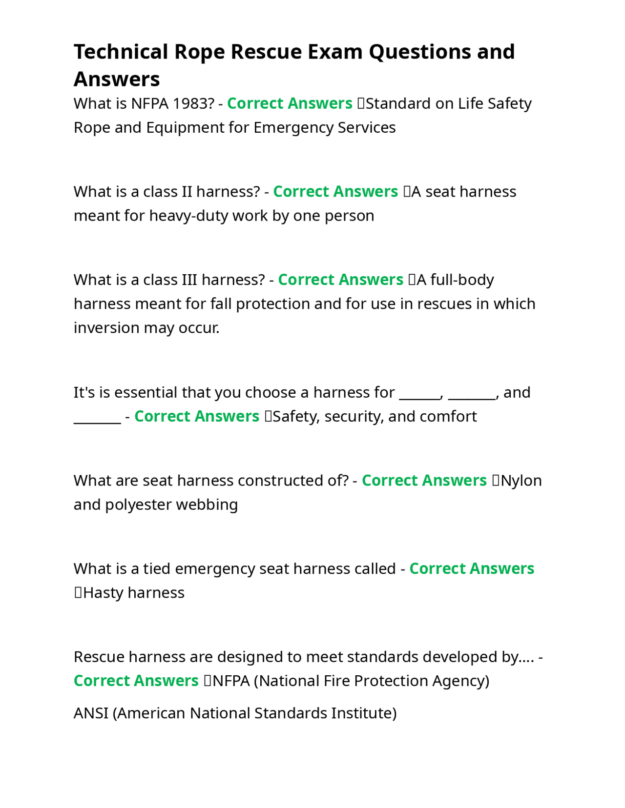 Technical Rope Rescue Exam: Questions and Answers for Emergency ...