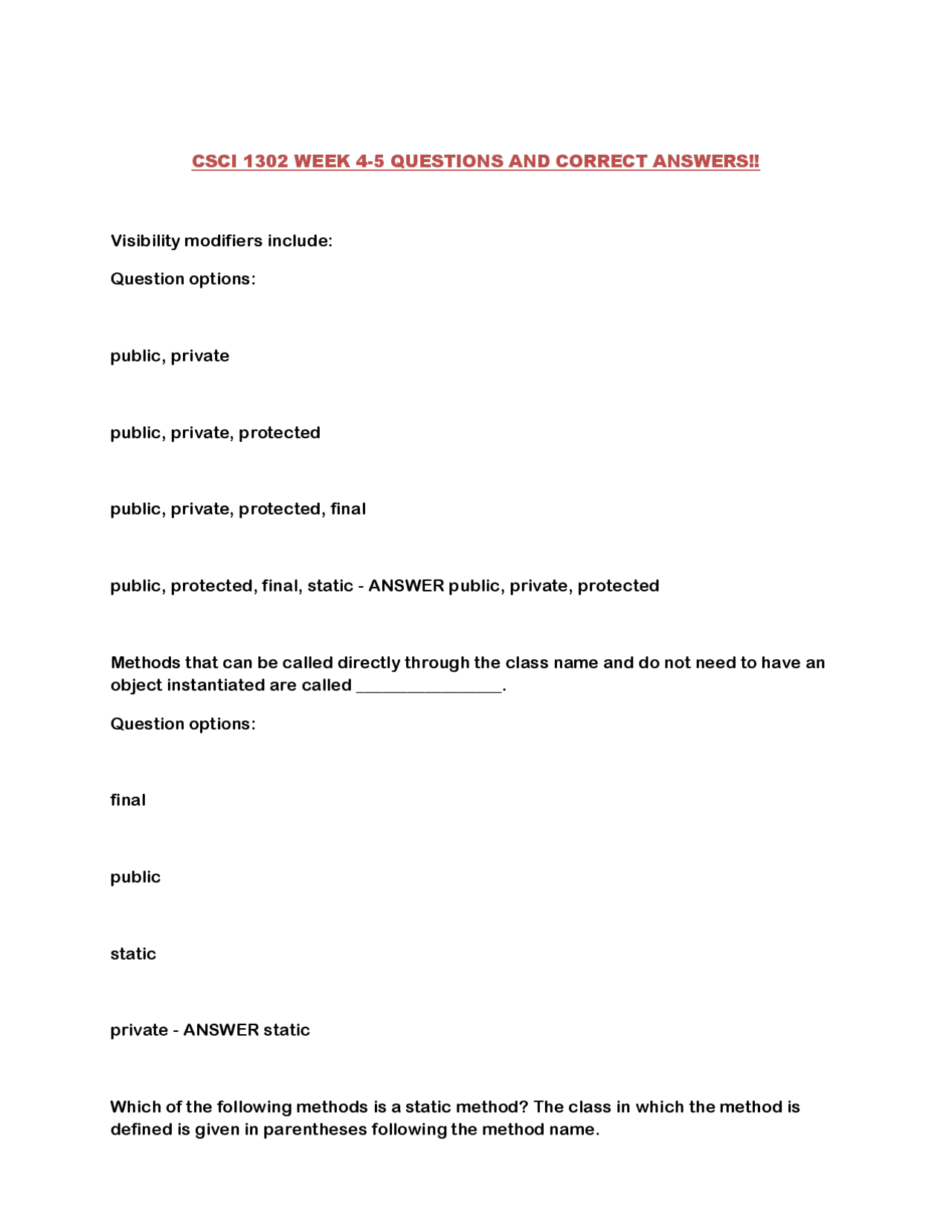 Java Programming: Questions and Answers on Methods and Arrays | Exams ...