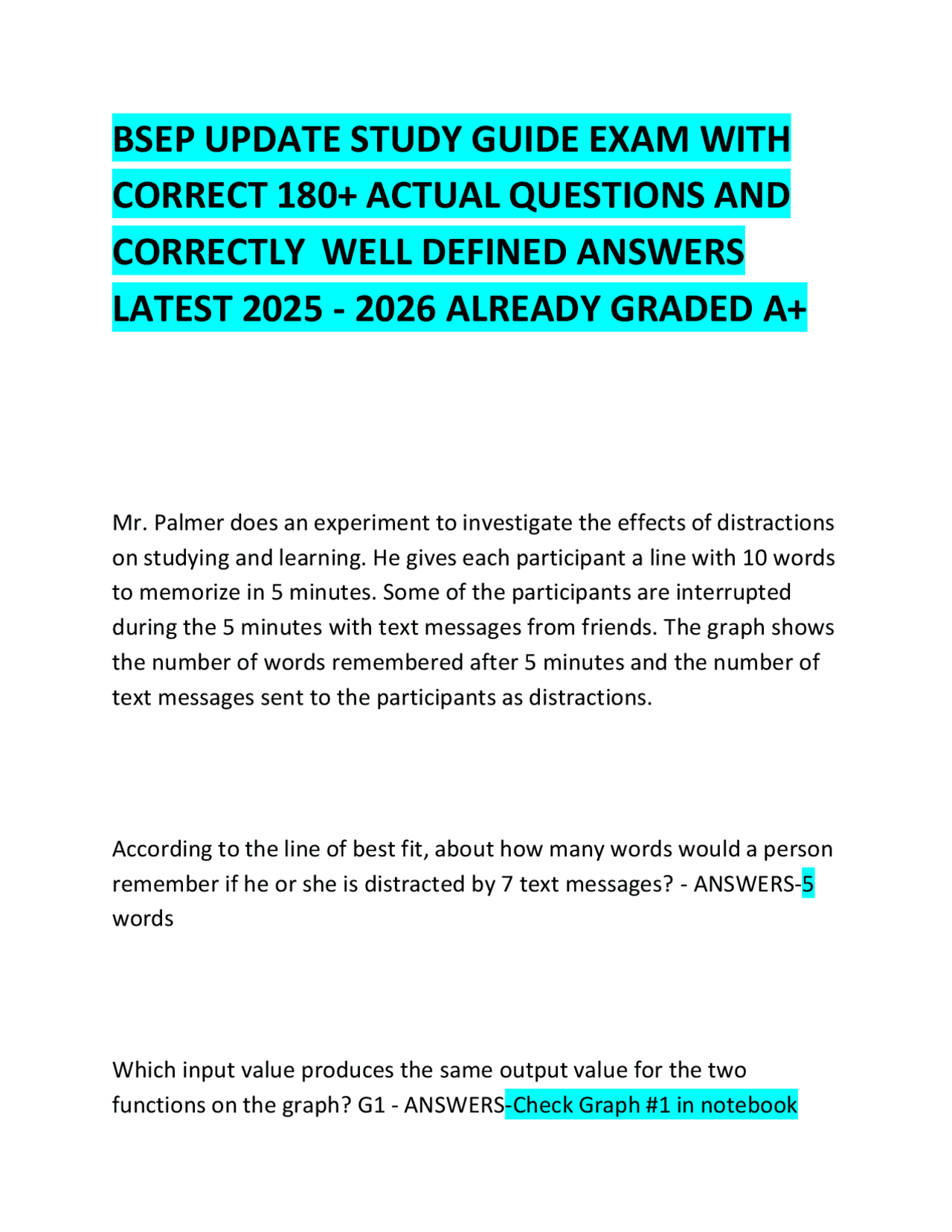 Bsep Math Practice BSEP UPDATE STUDY GUIDE EXAM WITH CORRECT 180+ ACTUAL QUESTIONS | Exams ...