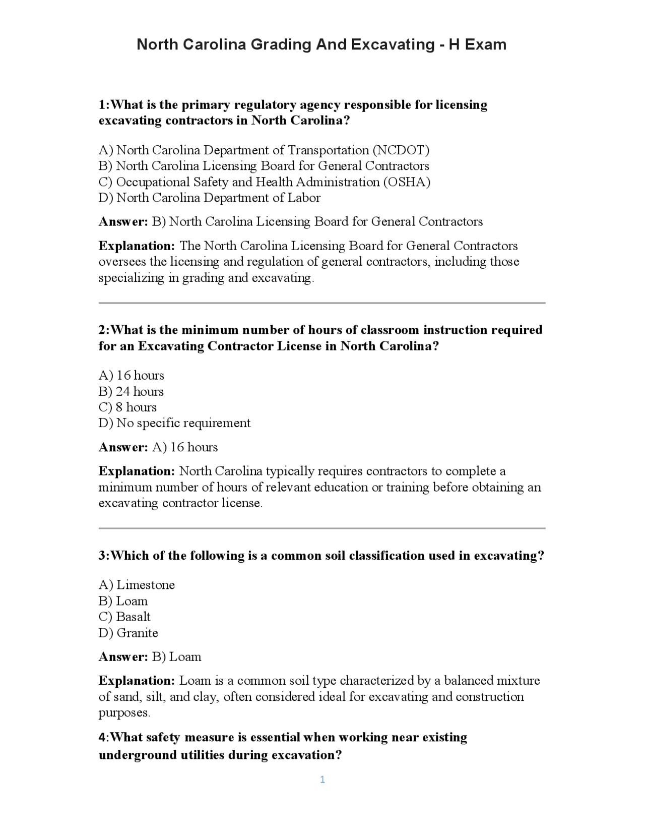 North Carolina Grading And Excavating - H Exam | Exams Technology | Docsity