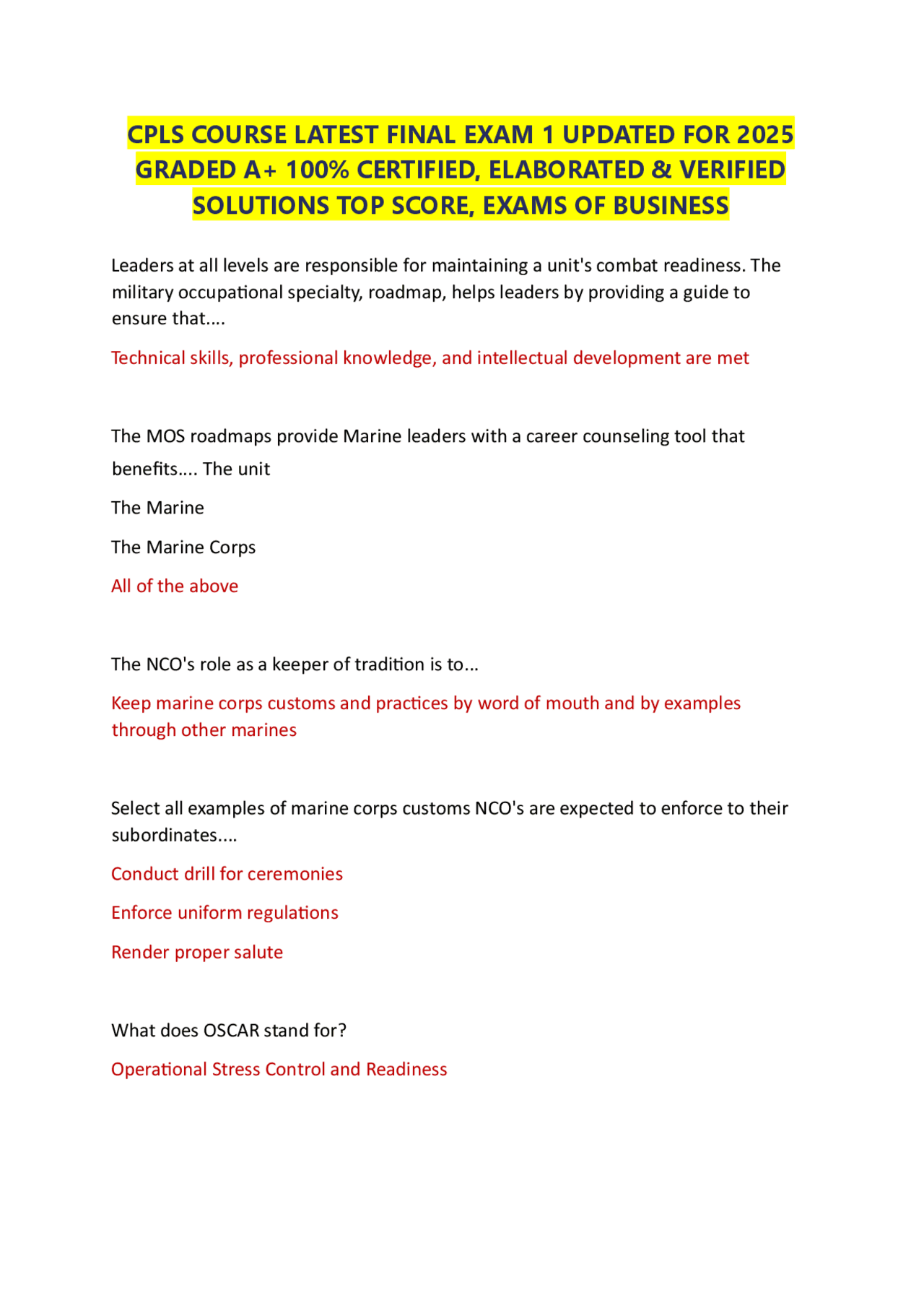 CPLS COURSE LATEST FINAL EXAM 1 UPDATED FOR 2025 GRADED A+ 100% ...