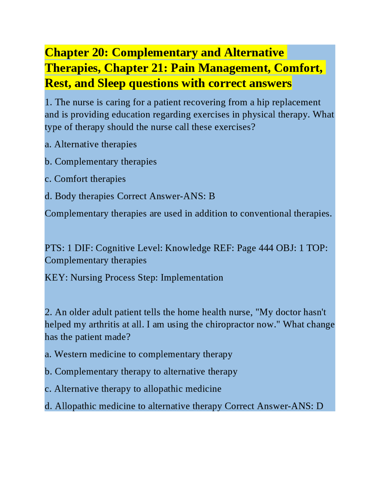 Chapter 20: Complementary and Alternative Therapies, Chapter 21: Pain ...