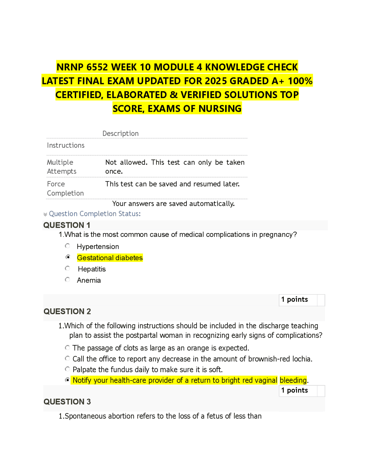 Nrnp 6552 week 10 module 4 knowledge check latest final exam updated