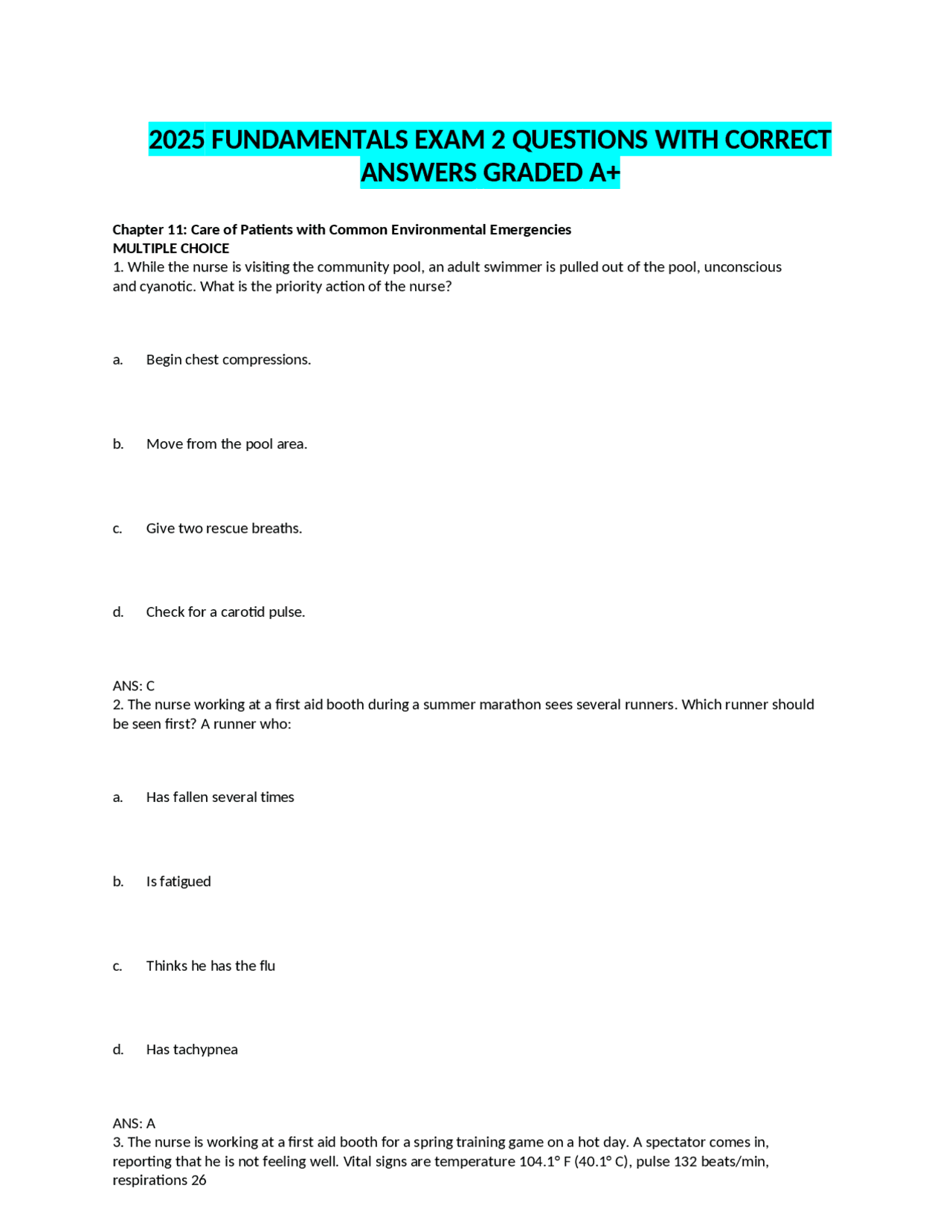 2025 FUNDAMENTALS EXAM 2 QUESTIONS WITH CORRECT ANSWERS GRADED A+ ...