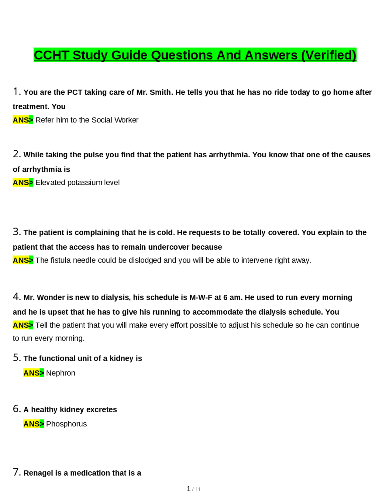 CCHT Study Guide tested questions with revised correct answers, (a+ ...