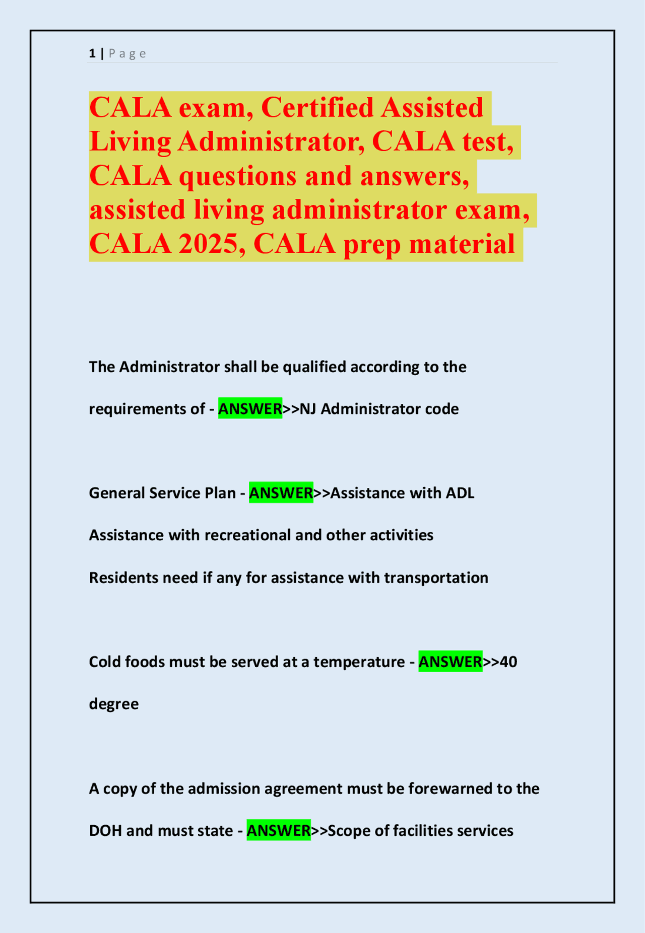 CALA exam, Certified Assisted Living Administrator, CALA test, CALA ...