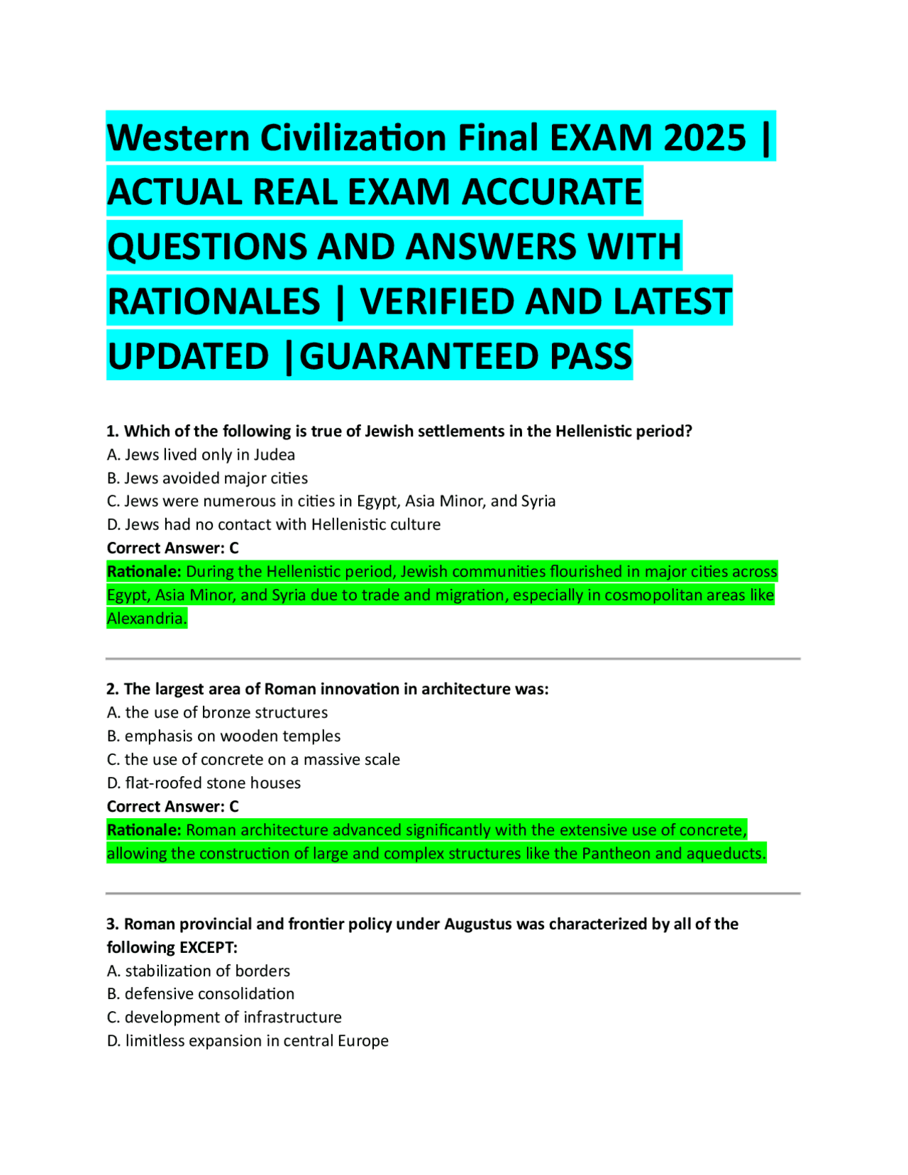 Western Civilization Final EXAM 2025 | ACTUAL REAL EXAM ACCURATE ...