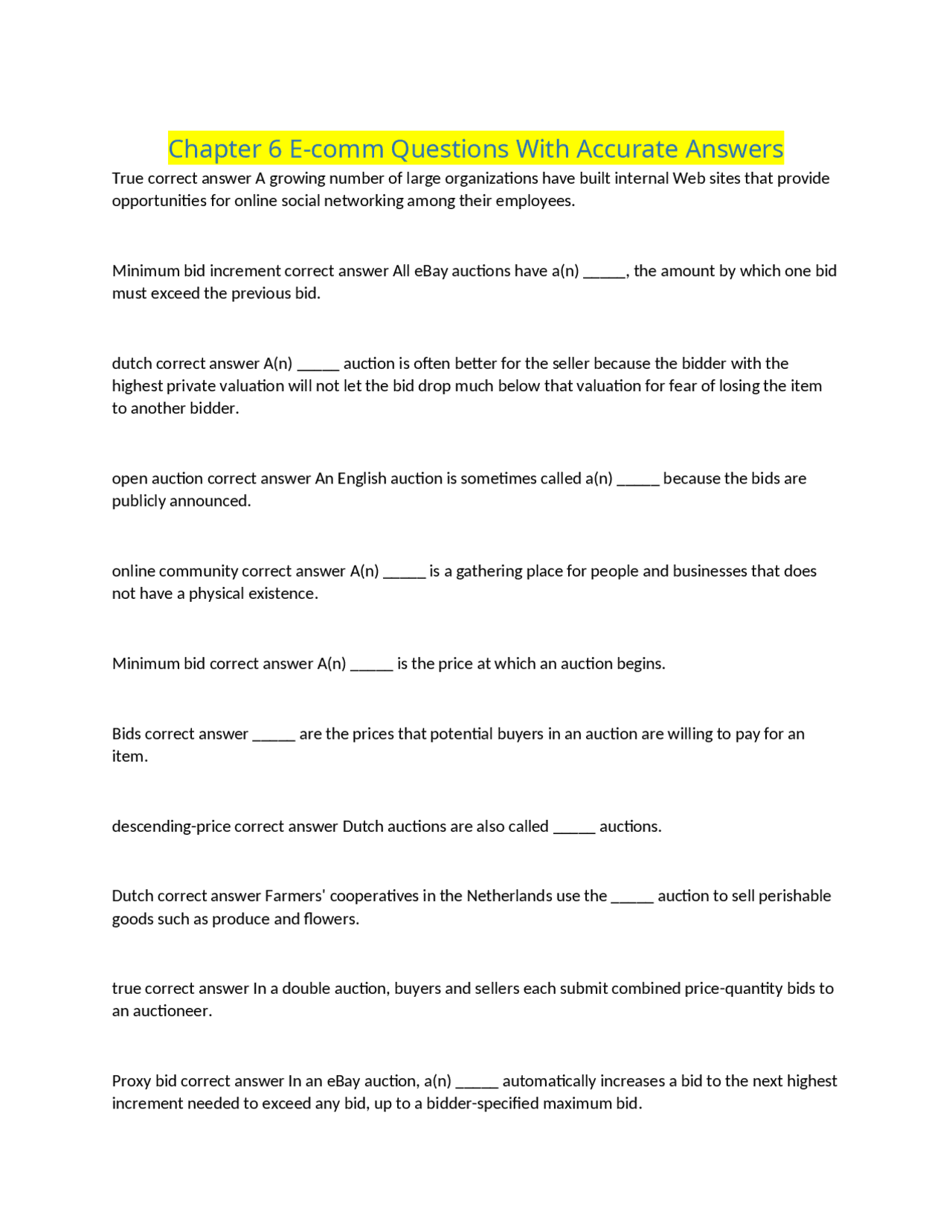 Chapter 6 E-comm Questions With Accurate Answers | Exams Business ...