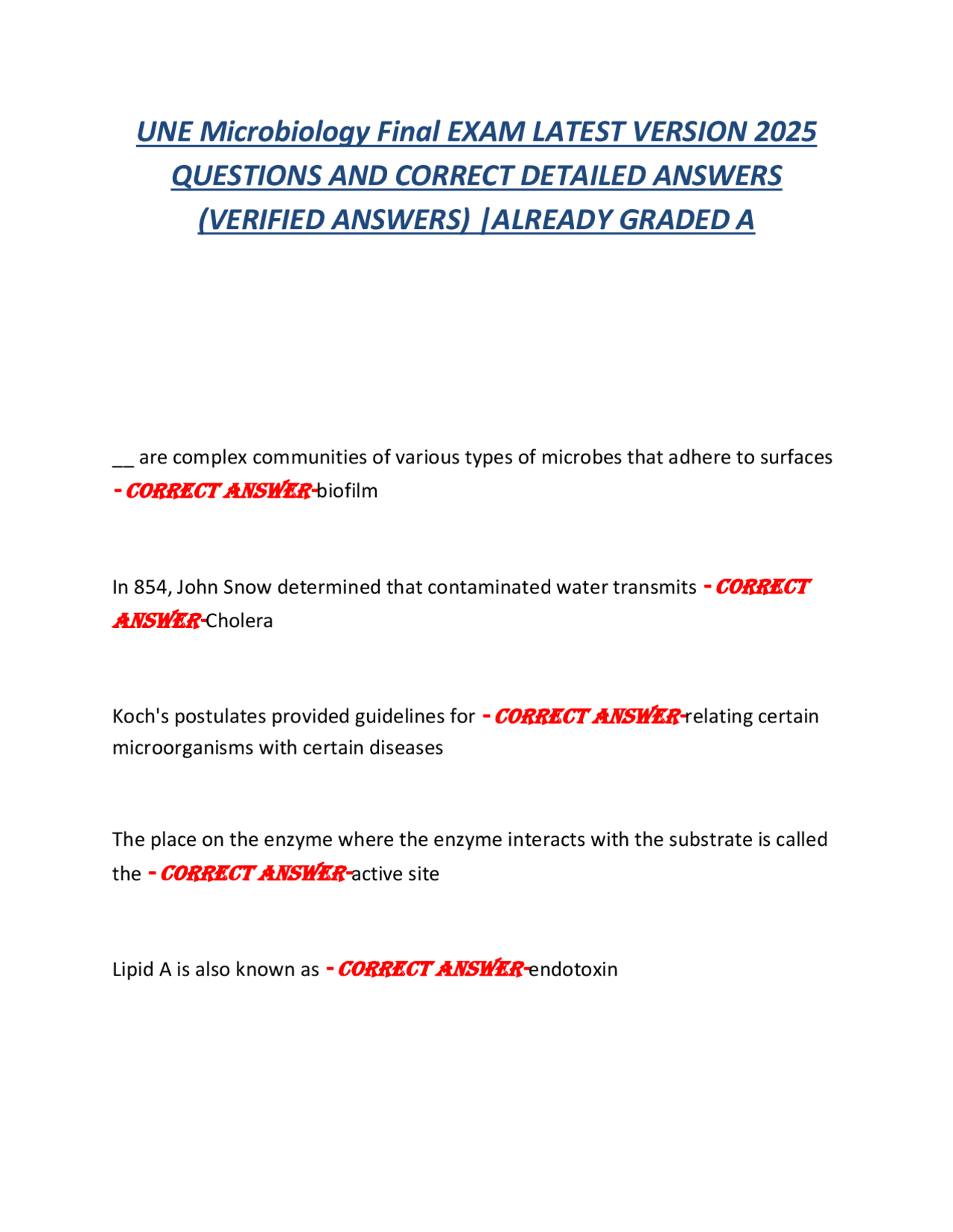Microbiology Final Exam Q&A: Latest Version 2025 | Exams Nursing | Docsity