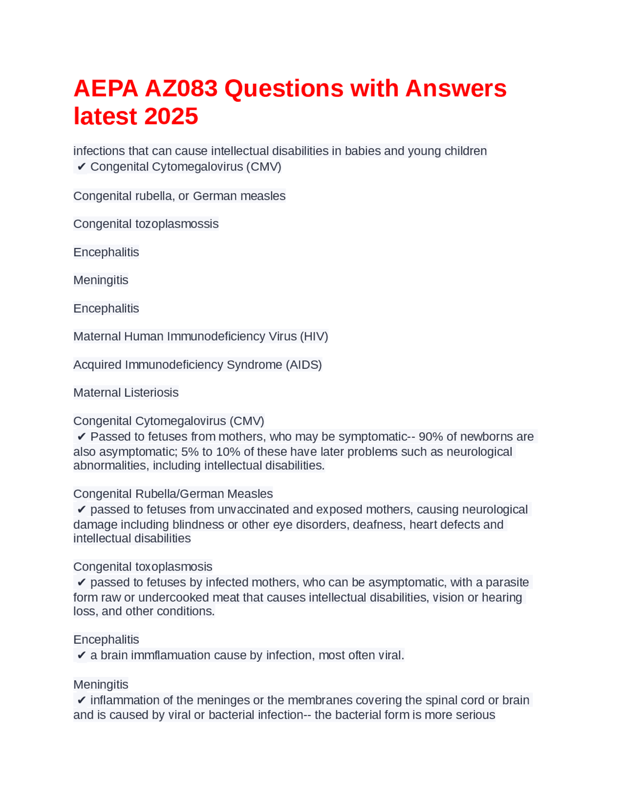 AEPA AZ083 Questions with Answers latest 2025 | Exams Medicine | Docsity
