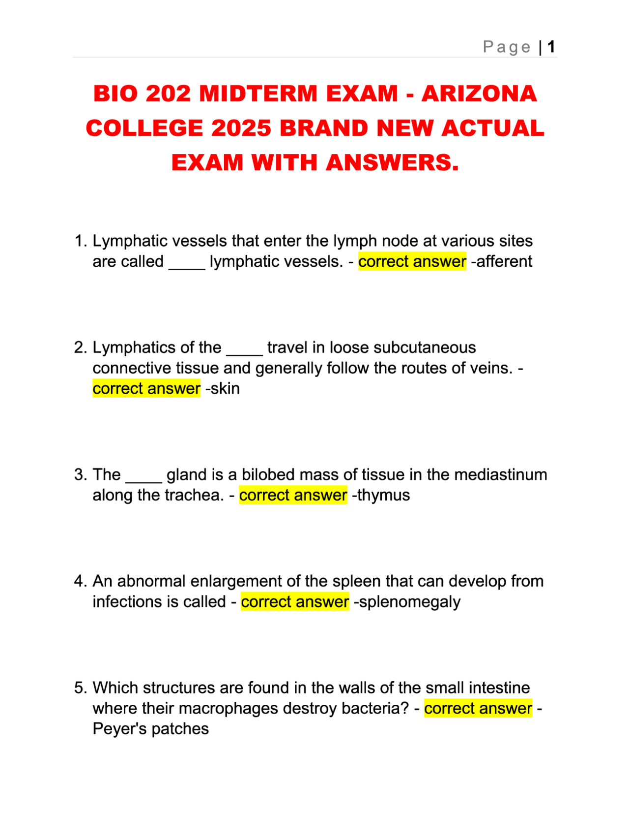 BIO 202 Exams Questions with 100% Correct Answers | Latest Version ...