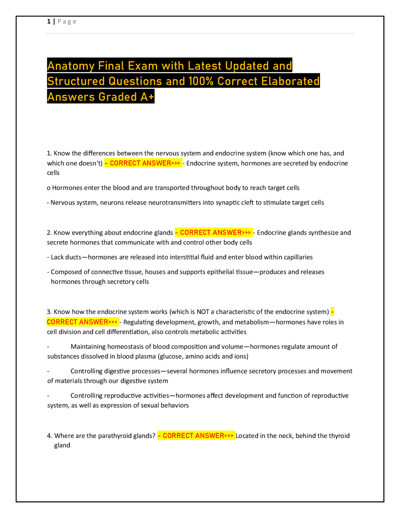 Anatomy Final Exam with Latest Updated and Structured Questions and 100 ...
