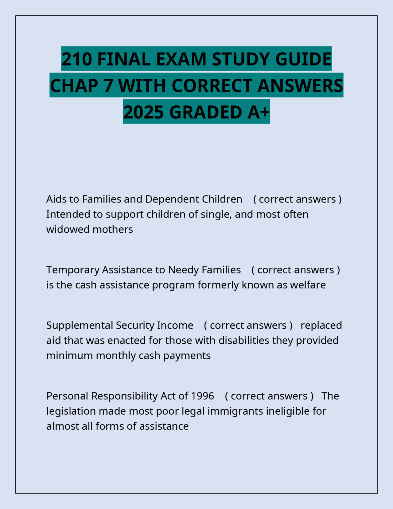 210 FINAL EXAM STUDY GUIDE CHAP 7 WITH CORRECT ANSWERS 2025 GRADED A+ ...