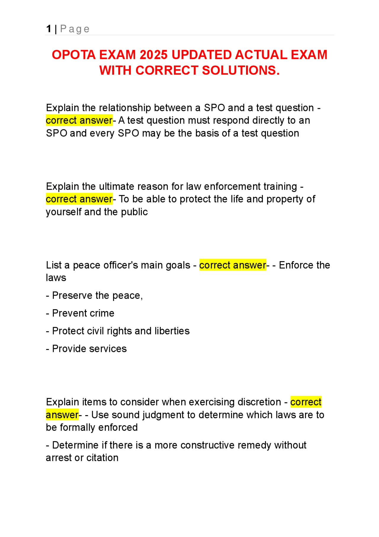 OPOTA Exam 2025 Law Enforcement Training and Criminal Justice Review