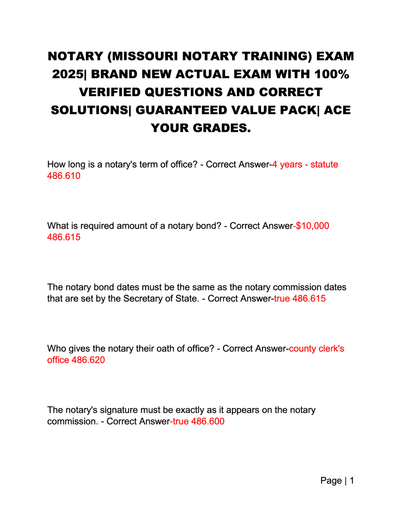 View of Notary missouri notary exam 2025 | Exams Nursing | Docsity