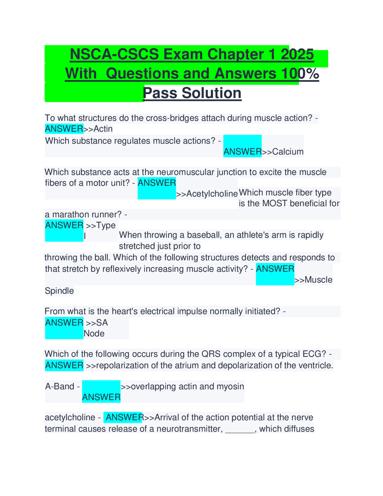 NSCA-CSCS Exam Chapter 1 2025 With Questions and Answers 100% Pass ...