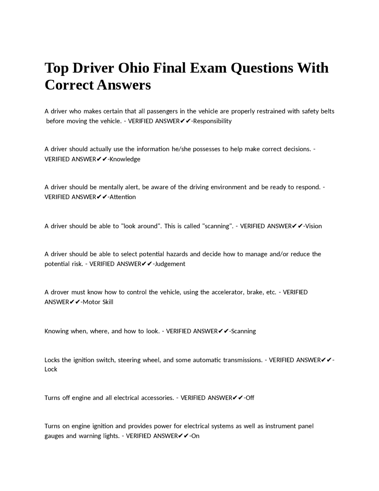 Top Driver Ohio Final Exam Questions With Correct Answers. | Exams Law ...