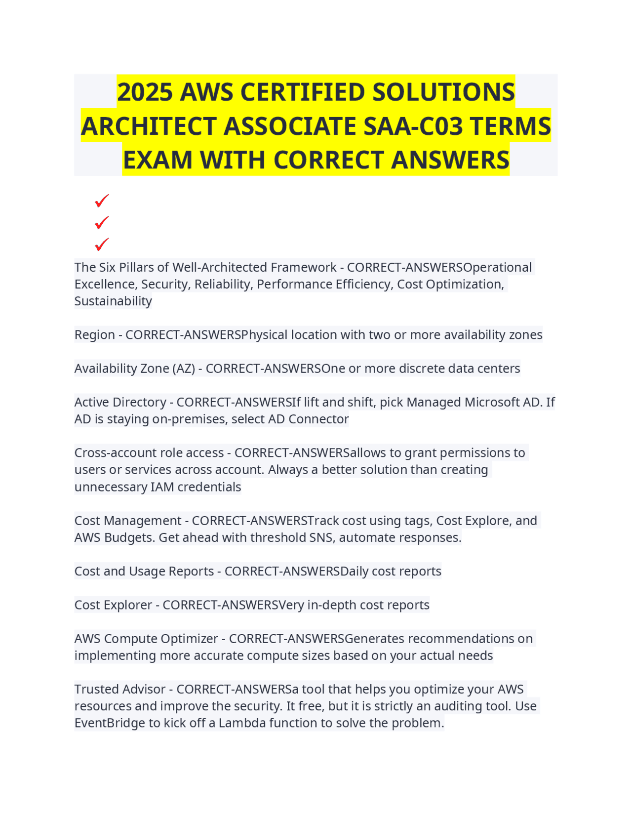 AWS Certified Solutions Architect Associate SAA-C03 Exam Terms | Exams ...