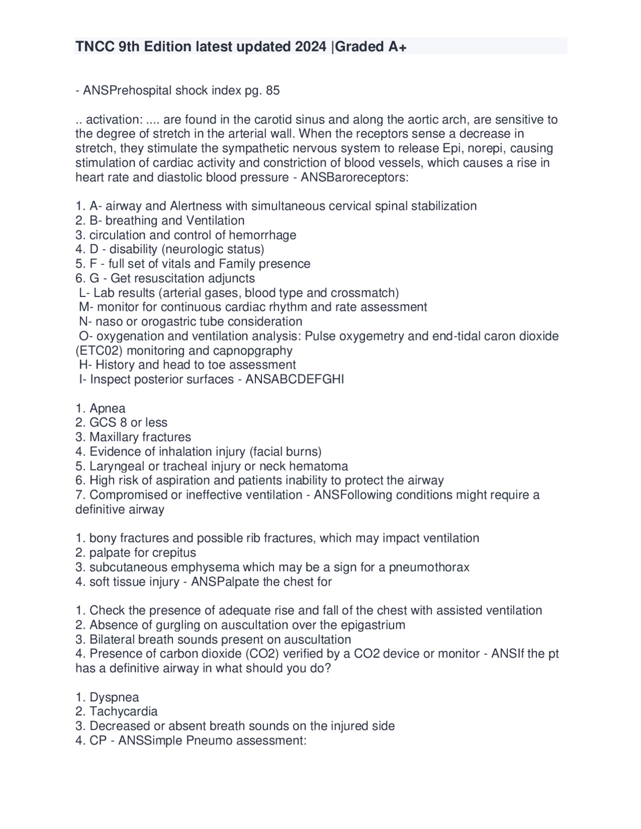 TNCC 9th Edition latest updated 2024 Graded A+.pdf | Exams Nursing ...