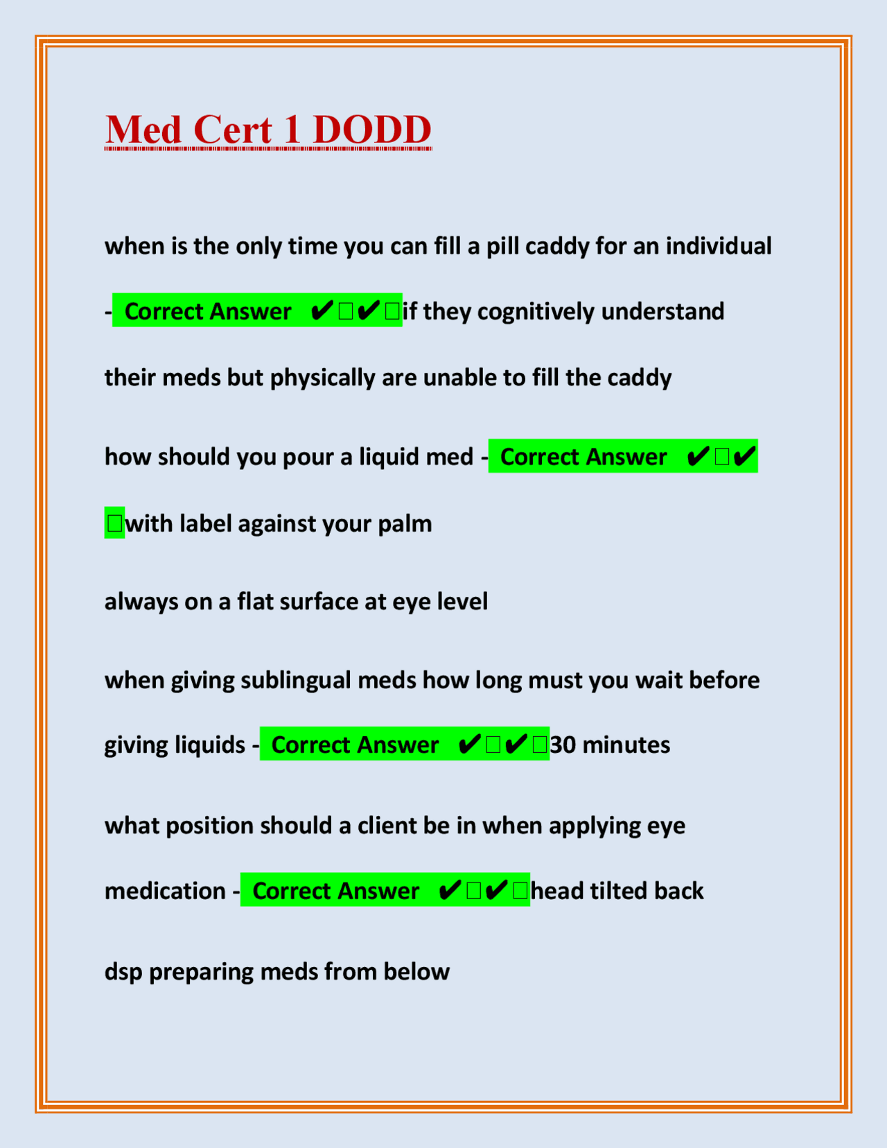 Med Cert 1 DODD Comprehensive Questions With Verified Correct