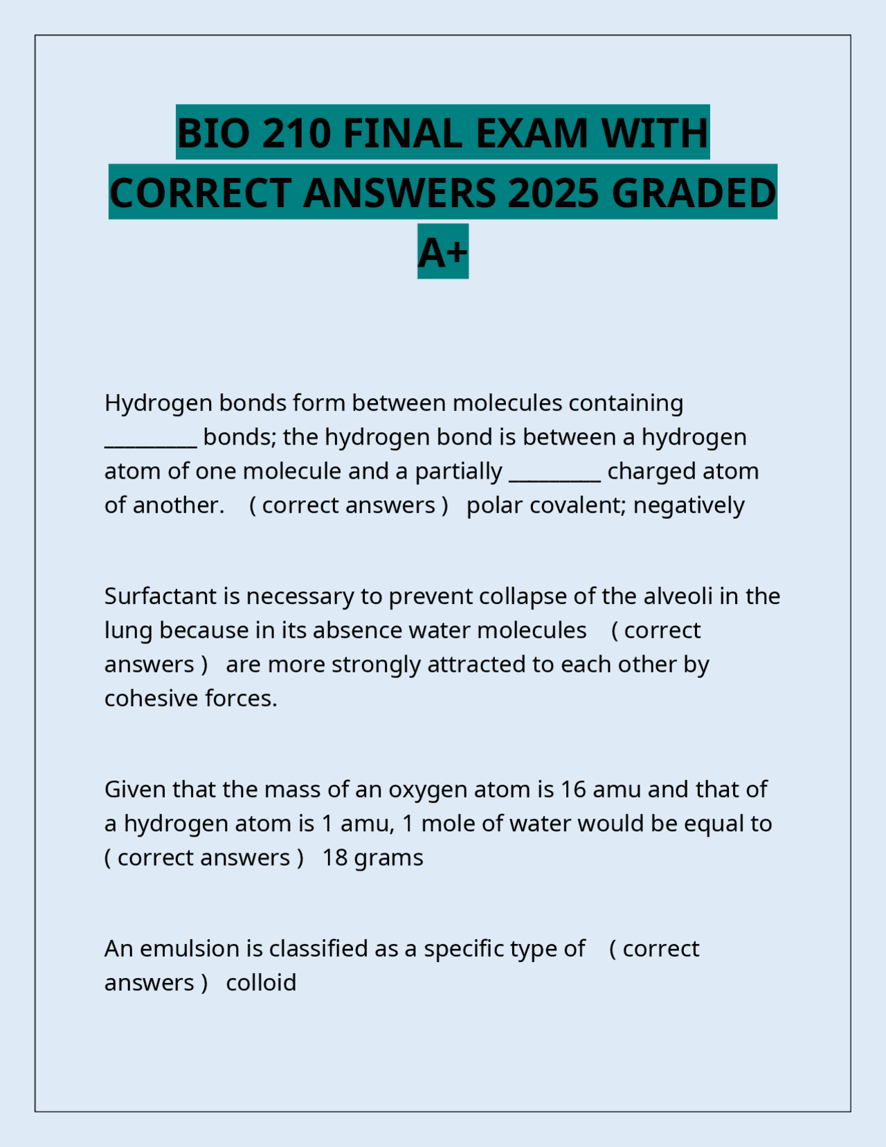 BIO 210 FINAL EXAM WITH CORRECT ANSWERS 2025 GRADED A+ | Exams Nursing ...