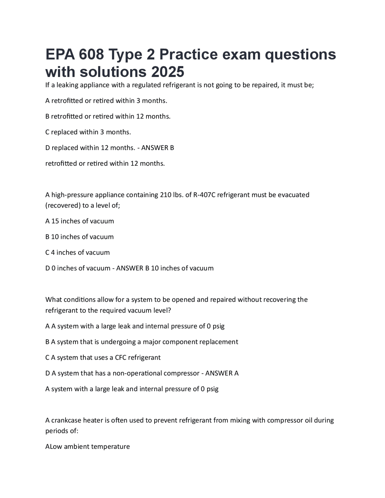 EPA 608 Type 2 Certification Exam Practice Questions (2025) | Exams ...