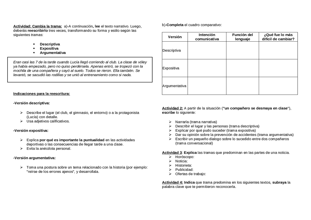 Actividades Prácticas sobre Tramas Textuales y Funciones del Lenguaje ...