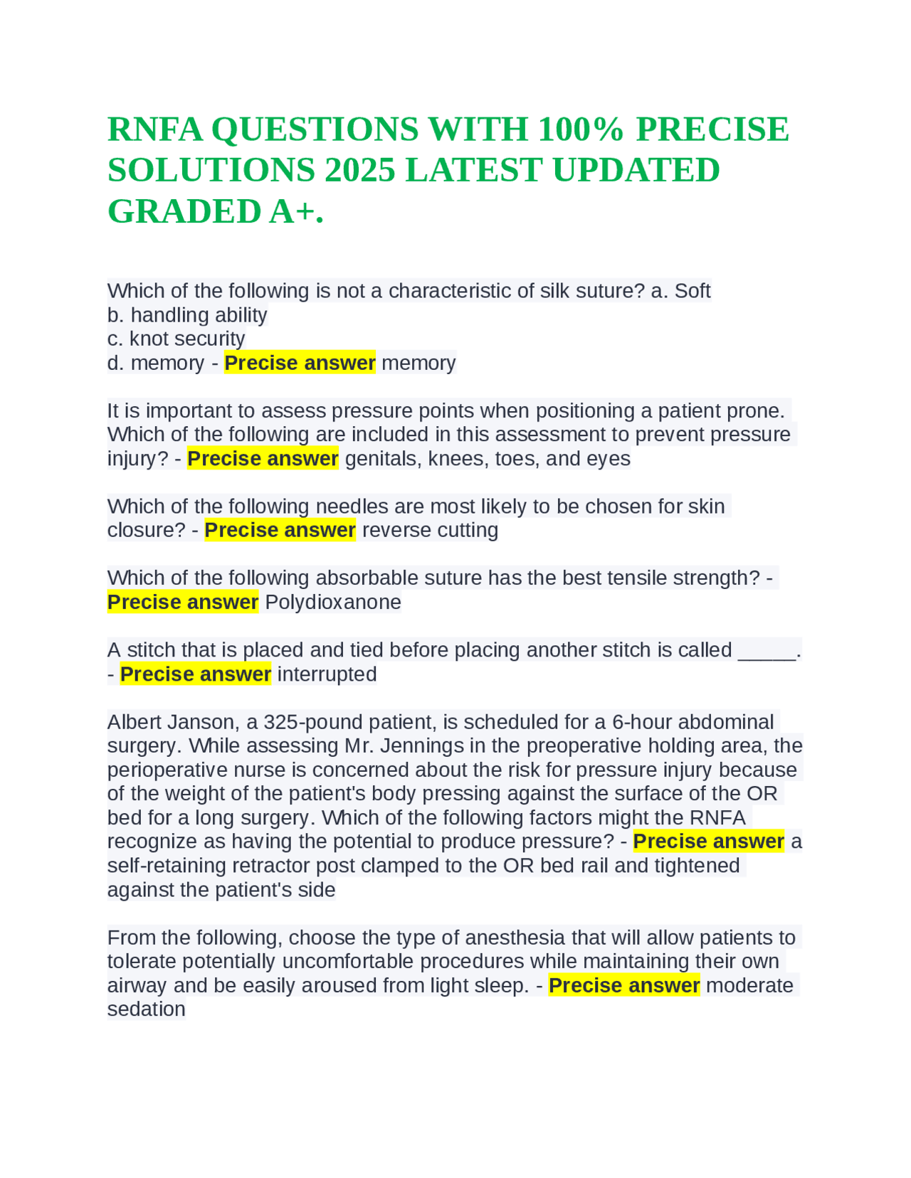 Sample Rnfa Log RNFA QUESTIONS WITH 100% PRECISE SOLUTIONS 2025 LATEST UPDATED GRADED ...