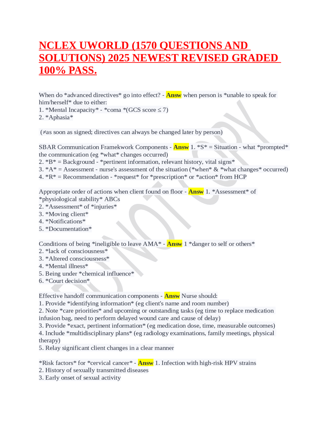 NCLEX Review Questions and Answers 2025: Comprehensive Study Guide ...