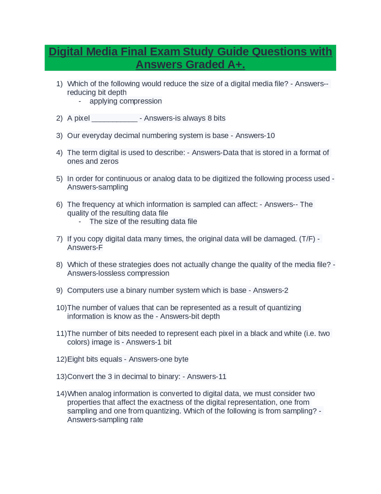 Digital Media Final Exam Study Guide Questions with Answers Graded A+ ...