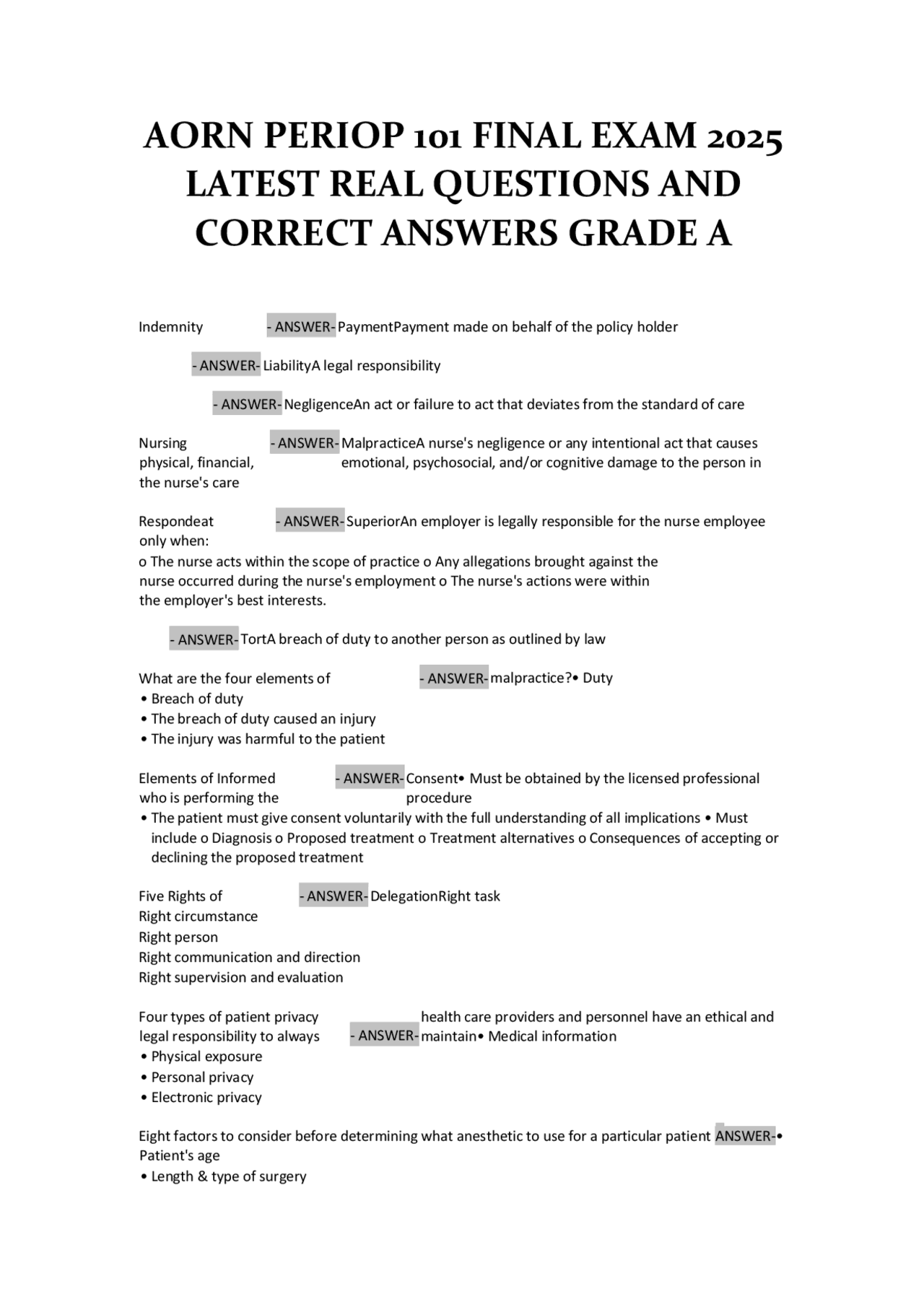 AORN PERIOP 101 FINAL EXAM 2025 LATEST REAL QUESTIONS AND CORRECT ...