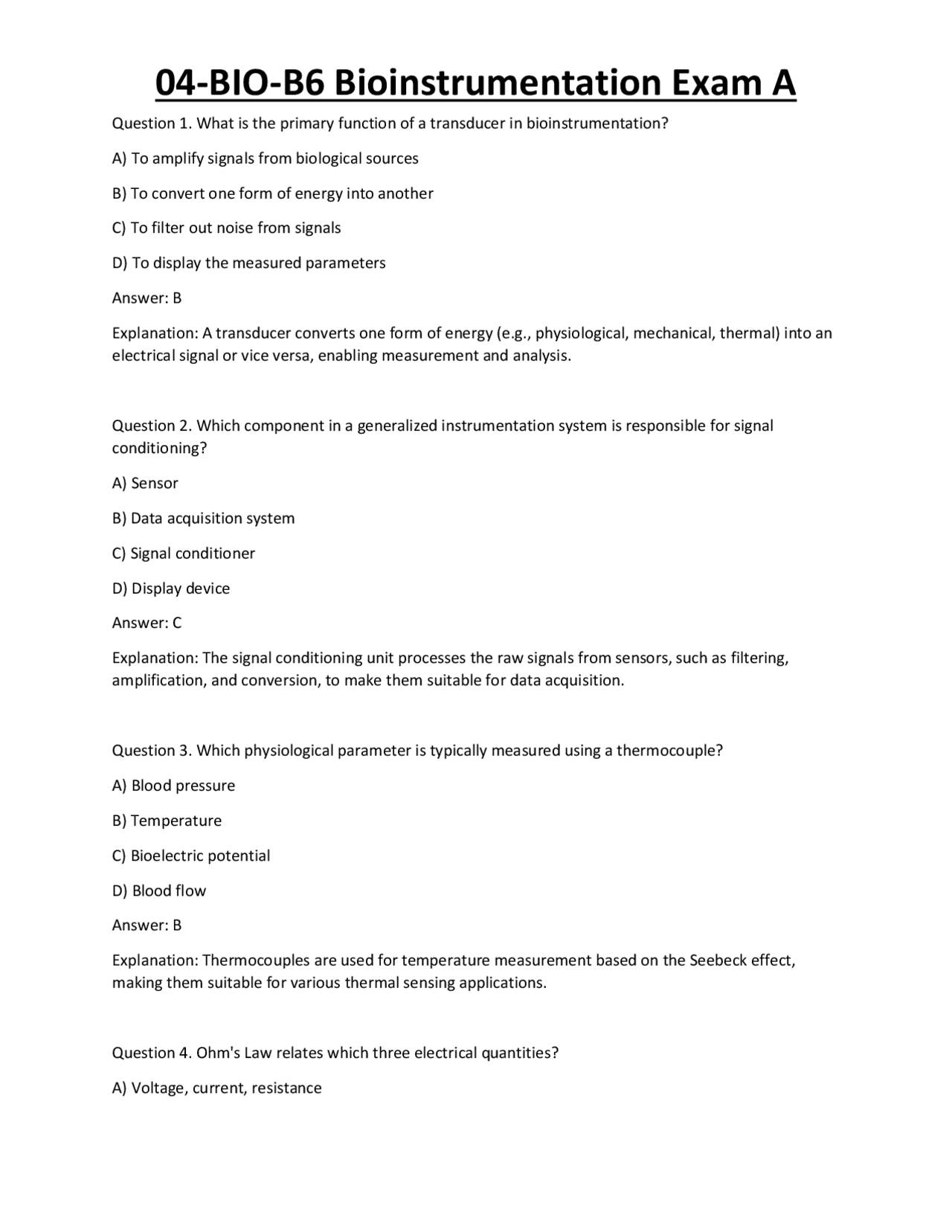 04-BIO-B6 Bioinstrumentation Exam A | Exams Technology | Docsity